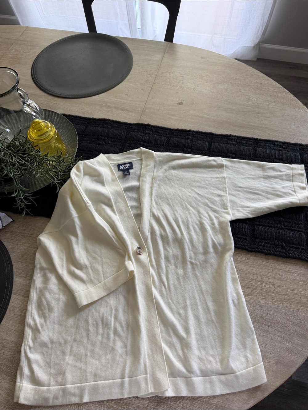 Lands' End Ivory Open Knit Cardigan S, NWOT
